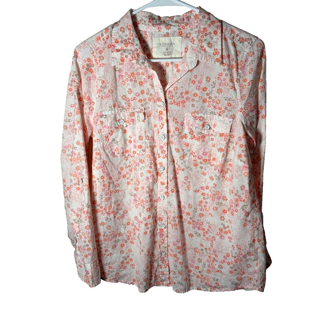 Sonoma Shirt Women's Medium Pink Floral Button Up Long Sleeve Casual Top